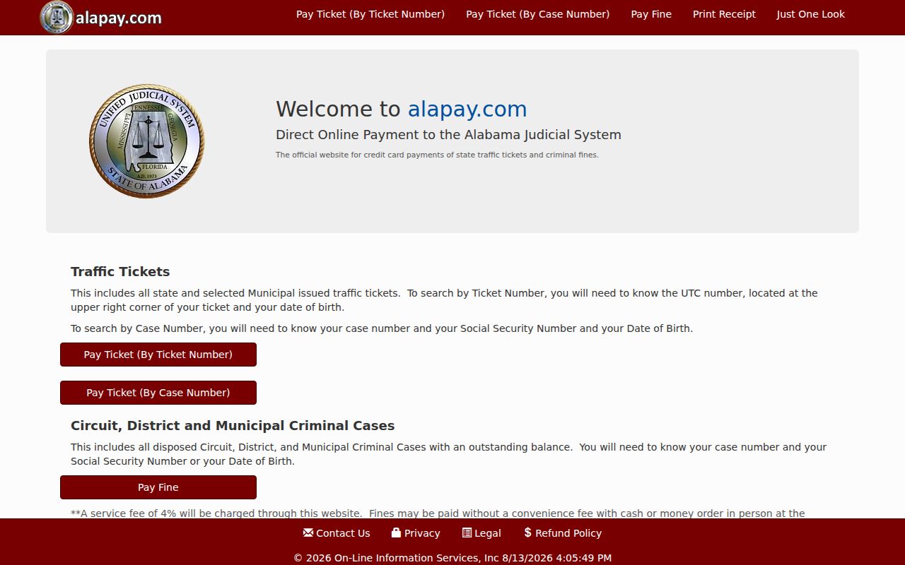 Franklin County traffic court record payment through AlaPay
